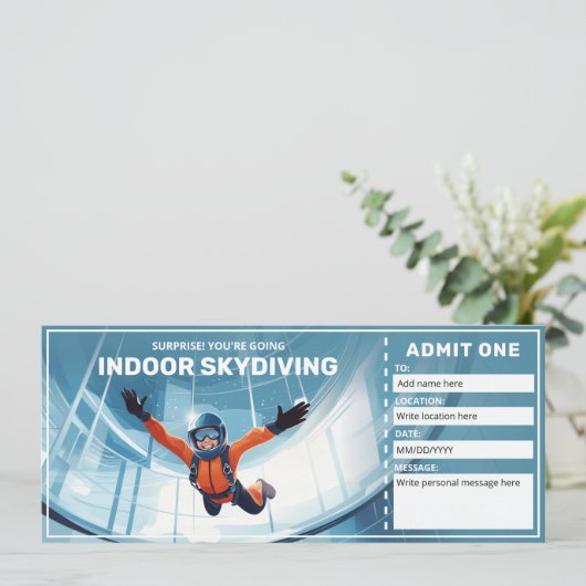 Indoor Skydiving Cadeaubon, Sky Dive Ticket Kaart (Staand voorkant)