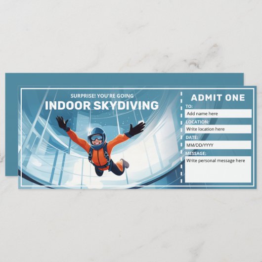 Indoor Skydiving Cadeaubon, Sky Dive Ticket Kaart (Voorkant / Achterkant)