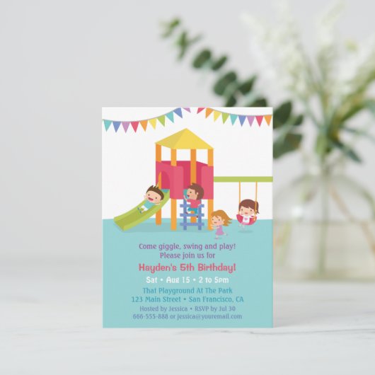 Indoor Speeltuin Kids Verjaardagsfeest Uitnodiging (Staand voorkant)