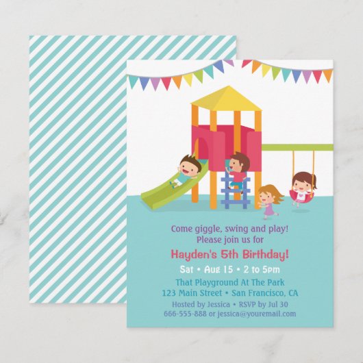 Indoor Speeltuin Kids Verjaardagsfeest Uitnodiging (Voorkant / Achterkant)