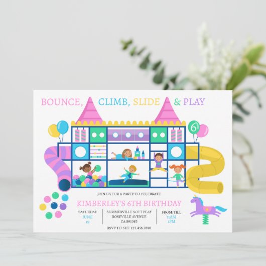 Indoor Speeltuin Verjaardagsfeestuitnodiging Kaart (Staand voorkant)