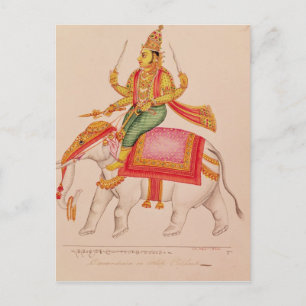 Indra, God van Stormen, die op een olifant rijdt Briefkaart
