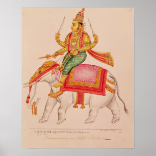 Indra, God van Stormen, die op een olifant rijdt Poster