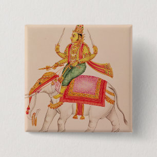 Indra, God van Stormen, die op een olifant rijdt Vierkante Button 5,1 Cm