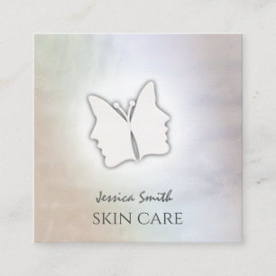 Indrukwekkend chic girl gezicht vlinderholografisc vierkante visitekaartje