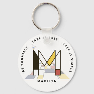 Indrukwekkend neoplasticisme Art Monogram. Brief M Sleutelhanger