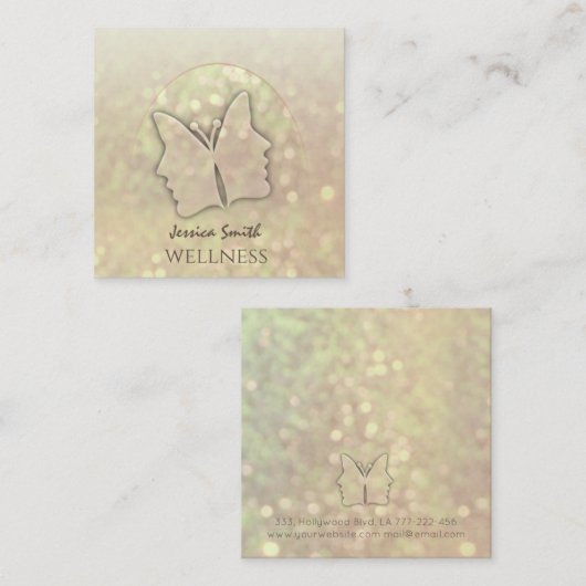Indrukwekkende bokeh elegant meisje gezicht vlinde vierkante visitekaartje (Voorkant / Achterkant)
