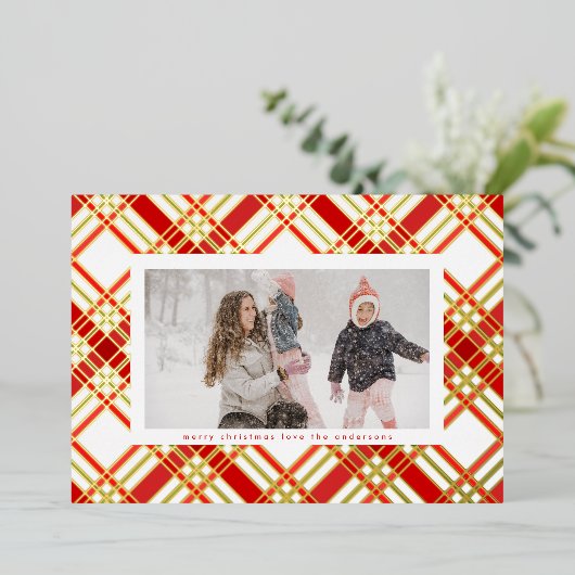 Indrukwekkende Gold Lines met kerstcadefoto's Lijs Folie Feestdagenkaart (Staand Voorkant)