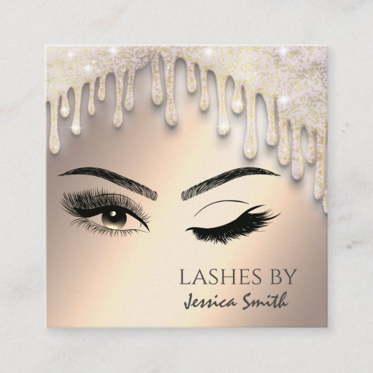 Indrukwekkende goudglitterij druppelt make-up oog vierkante visitekaartje (Voorkant)