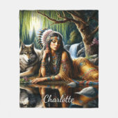 Indrukwekkende Indiase vrouw met trouwe wolf Fleece Deken (Voorkant)