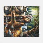 Indrukwekkende Indiase vrouw met trouwe wolf Fleece Deken (Voorkant (Horizontaal))