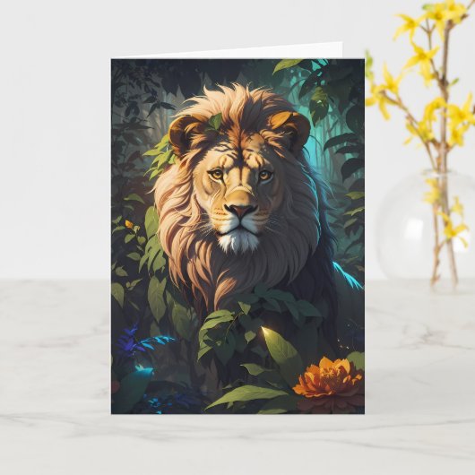 Indrukwekkende Leeuw in het Oerwoud | KAART (Gele Bloem)