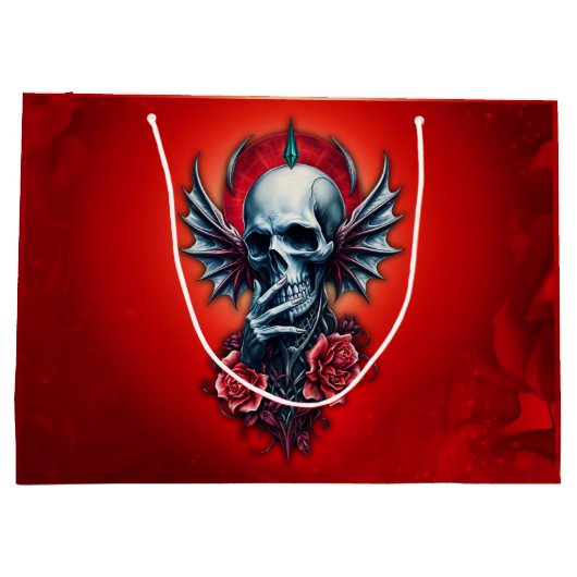 Indrukwekkende, realistische schedel met vleugels groot cadeauzakje (Achterkant)