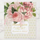 Indulgent Blush Pink Gold Rozen Bouquet Hartelijk  Wijn Etiket (Enkel label)