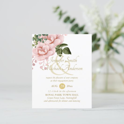 Indulgent Blush Pink Gold Rozen Bouquet Verloving (Staand voorkant)