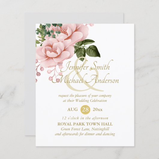 Indulgent Blush Pink Gold Rozen Bouquet Weddenscha (Voorkant / Achterkant)