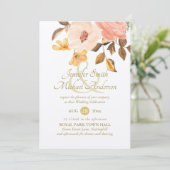 Indulgent Coral Gold Floral Bouquet Weddenschap (Staand voorkant)