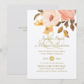 Indulgent Coral Gold Floral Bouquet Weddenschap (Voorkant / Achterkant)