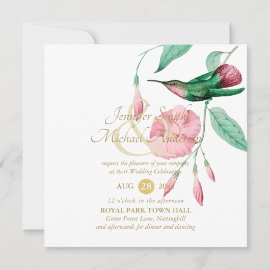 Indulgent Mint Pink Hummingbird Floral Vine Flower (Voorkant)