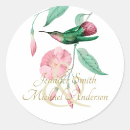 Indulgent Mint Pink Hummingbird Floral Vine Flower Ronde Sticker