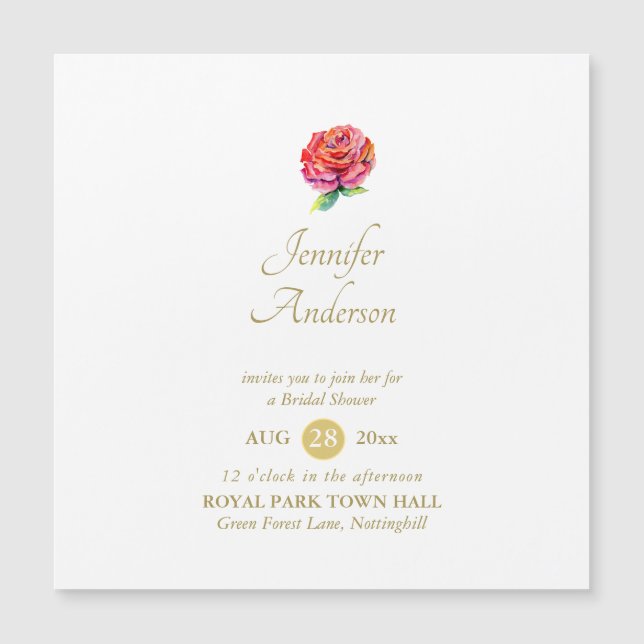 Indulgent Red Rose Waterverf Gold Vrijgezellenfees (Voorkant)