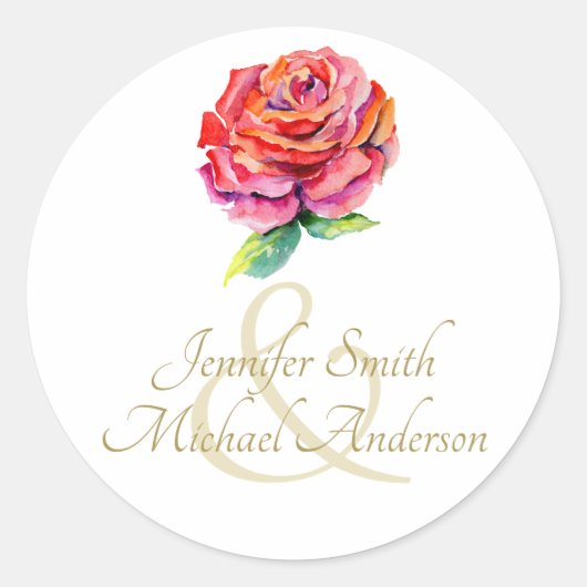 Indulgent Rode Roos Aquarel Gouden Trouwring Ronde Sticker (Voorkant)
