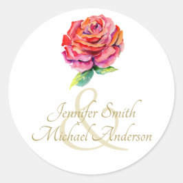 Indulgent Rode Roos Aquarel Gouden Trouwring Ronde Sticker