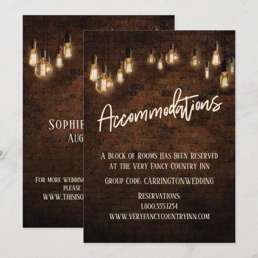 Industrial Brick Edison Lights Accommodatie Kaart (Voorkant / Achterkant)
