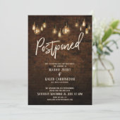 Industrial Brick Edison Lights Postponed Wedding Kaart (Staand voorkant)