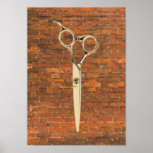 Industrial Brick Gold Scissor Hair Stylist Barber Poster