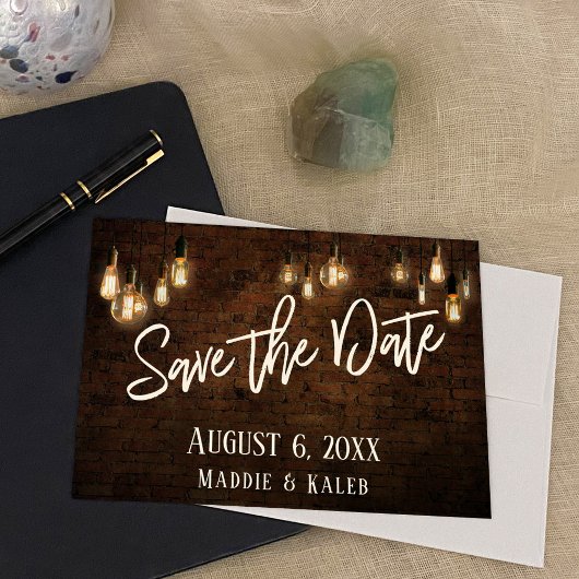 Industrial Bricks w/Edison Lights Save the Date