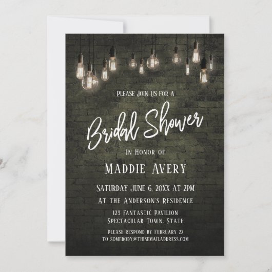 Industrial Bricks w/Edison Lights Vrijgezellenfees Kaart (Voorkant)