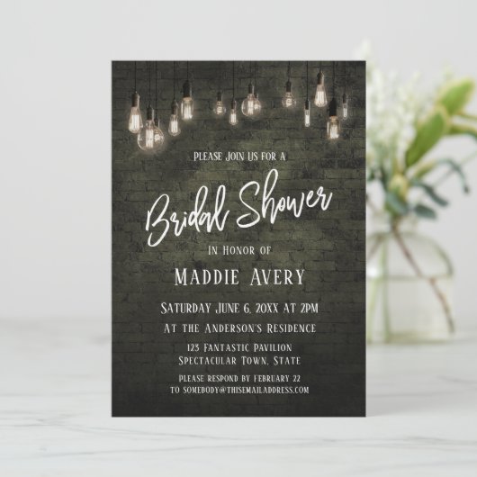 Industrial Bricks w/Edison Lights Vrijgezellenfees Kaart (Staand voorkant)