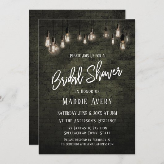 Industrial Bricks w/Edison Lights Vrijgezellenfees Kaart (Voorkant / Achterkant)