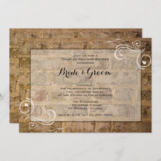 Industrial Chic Brick Swirl Couples Wedding Shower Kaart (Voorkant / Achterkant)