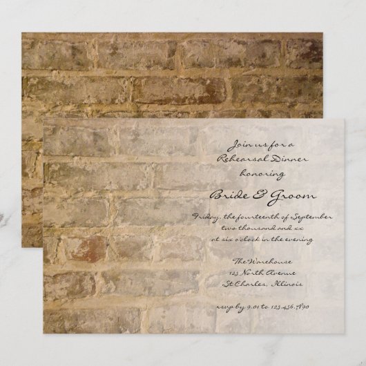 Industrial Chic Bricks Fade Rehearsal Dinner Kaart (Voorkant / Achterkant)