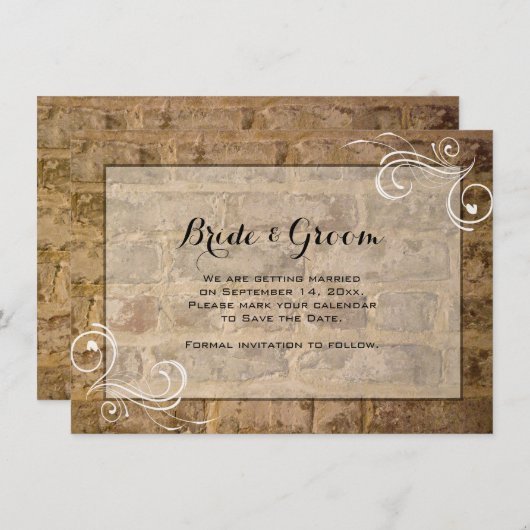 Industrial Chic Bricks Swirl Wedding Save the Date Kaart (Voorkant / Achterkant)