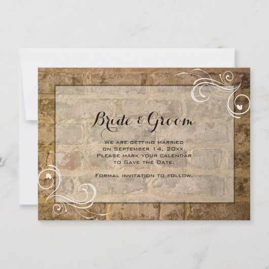 Industrial Chic Bricks Swirl Wedding Save the Date Kaart (Voorkant)
