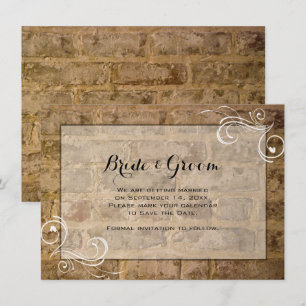 Industrial Chic Bricks Swirl Wedding Save the Date Kaart