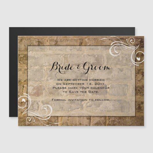 Industrial Chic Bricks Swirl Wedding Save the Date Magnetische Uitnodiging (Voorkant / Achterkant)