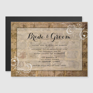 Industrial Chic Bricks Swirls Wedding Magnetische Uitnodiging