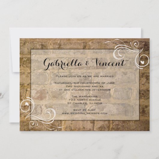 Industrial Chic Bricks with Swirls Wedding Kaart (Voorkant)