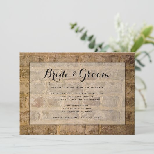 Industrial Chic Brown Bricks Wedding Kaart (Staand voorkant)