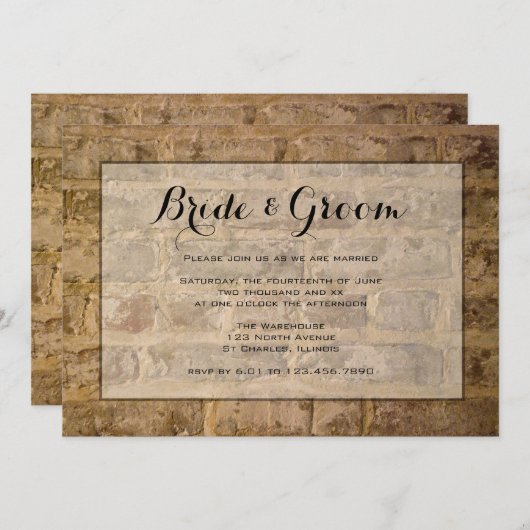 Industrial Chic Brown Bricks Wedding Kaart (Voorkant / Achterkant)