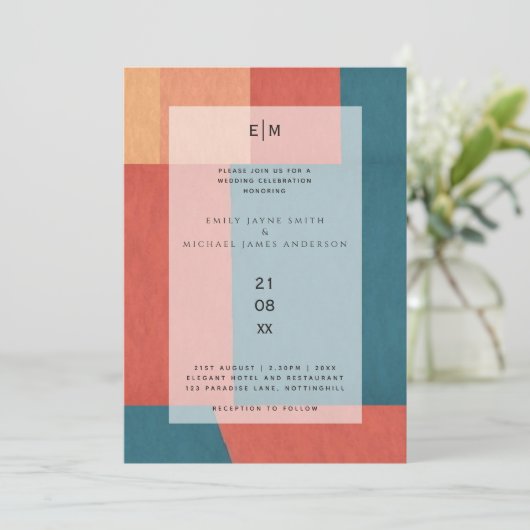 Industrial Chic Tuscan Monogram Abstract Weddensch Kaart (Staand voorkant)