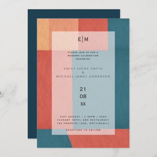 Industrial Chic Tuscan Monogram Abstract Weddensch Kaart (Voorkant / Achterkant)