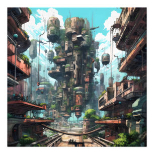 Industrial City Science Fiction Foto Afdruk