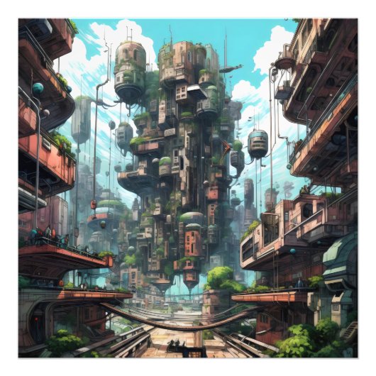 Industrial City Science Fiction Foto Afdruk (Voorkant)