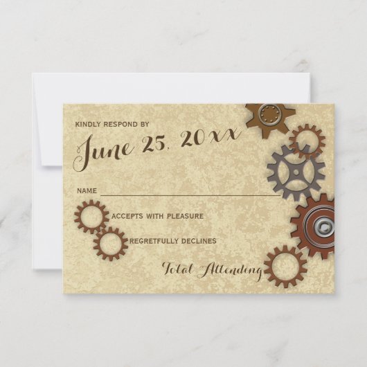 Industrial Gears Rustic Wedding Reactie RSVP Kaartje (Voorkant)