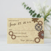 Industrial Gears Rustic Wedding Reactie RSVP Kaartje (Staand voorkant)